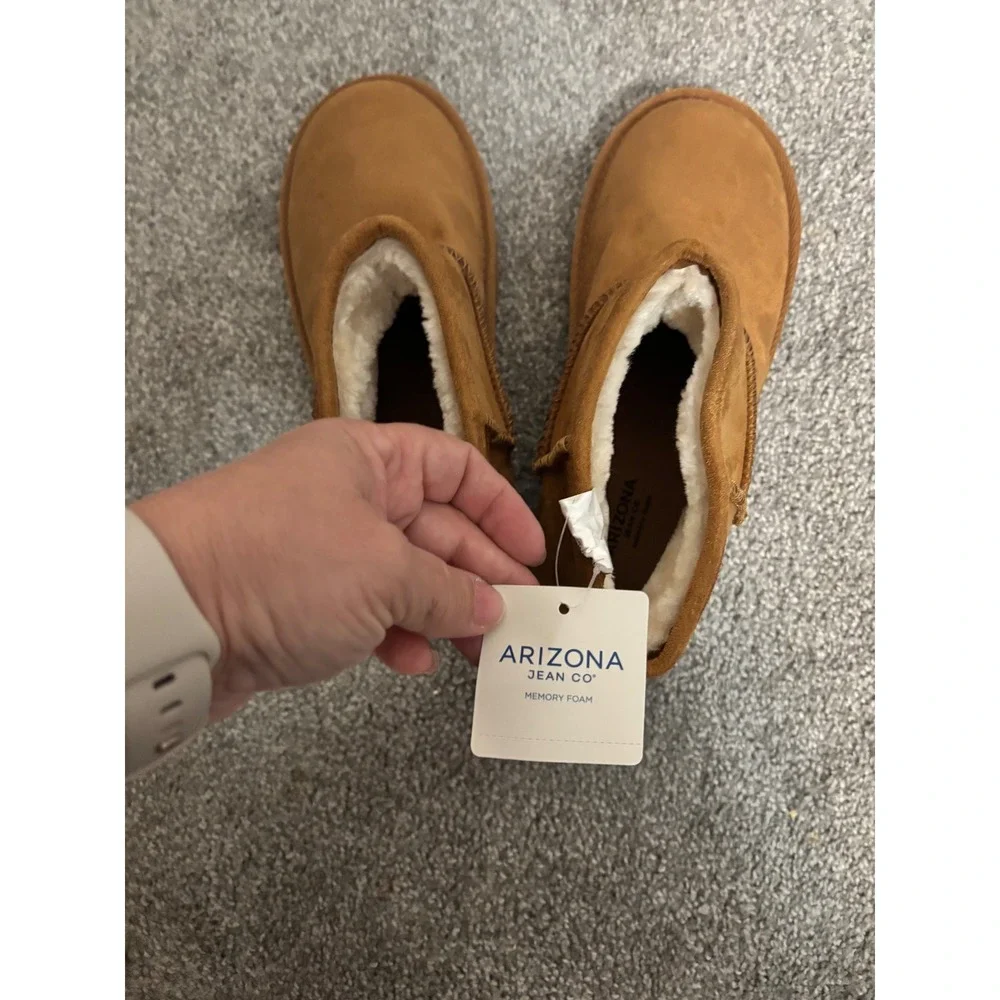 Arizona Jean Co Sandie Cognac Faux Fur Memory Foam Ankle Boots Womens 8 NEW